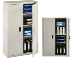 AREBOS Archiefkast - Dossierkast - Roldeurkast - Kantoorkast - Opbergkasten met deuren - Archiefkast Metaal - 140 x 90 x 40 cm - Grijs