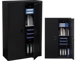 AREBOS Archiefkast - Dossierkast - Roldeurkast - Kantoorkast - Opbergkasten met deuren - Archiefkast Metaal - 140 x 90 x 40 cm - Zwart