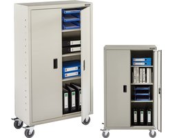 AREBOS Archiefkast - Dossierkast - Roldeurkast - Kantoorkast - Opbergkasten met deuren - Archiefkast Metaal - 155 x 90 x 40 cm - 4 zwenkwielset -Grijs