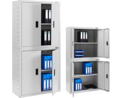 AREBOS Archiefkast - Dossierkast - Roldeurkast - Kantoorkast - Opbergkasten met deuren - Archiefkast Metaal - 180 x 40 x 90 cm - Grijs - 2 Uitneembare planken