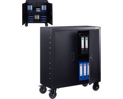 AREBOS Archiefkast Kantoorkast Opbergkast Voorraadkast Stalen kast | 4 in hoogte verstelbare legplanken | 90 x 90 x 40 cm | Set zwenkwielen