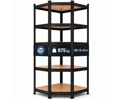 AREBOS Hoekrek, rek voor zware lasten, 875 kg, eenvoudige montage door insteeksysteem, 180 x 40 x 70 cm, 5 planken van MDF, tot 175 kg per plank