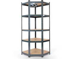 AREBOS Hoekrek, rek voor zware lasten, 875 kg, eenvoudige montage door insteeksysteem, 180 x 70 x 70 cm, 5 planken van MDF, tot 175 kg per plank