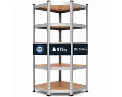 AREBOS Hoekrekken | rekken voor zwaar gebruik | boutloze rekken 875kg | gemakkelijk te monteren door plug-in systeem | 70x40x180 cm | 5 planken van MDF | tot 175 kg per plank | gegalvaniseerd