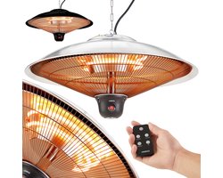 AREBOS Infrarood Heater - 2000W - met afstandsbediening - Elektrische Kachel met 3 standen - Terrasverwarmer buiten - Infraroodstralers - Terras Heater - Straalkachel - Terrasverwarmer Hangend - Zilver