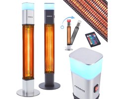 AREBOS Infrarood Verwarming - 1500W - Infrarood Kachel - Terrasverwarmer - Inclusief 16 kleuren LED lampje - met Afstandsbediening - Zilver