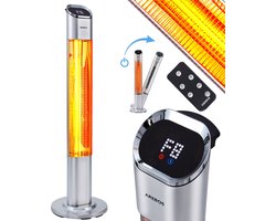 AREBOS Infrarood Verwarming 2000W - Infrarood Kachel - Terrasverwarmer - 9 Verwarmingsniveaus - 24-uurs Timerfunctie - Elektrische Kachel Infrarood - Zilver - Binnen en buiten