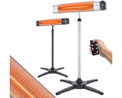 AREBOS Infraroodstraler 2000W - Infrarood Verwarming - Terrasverwarmer - 9 Verwarmingsniveaus - 24-uurs Timerfunctie - Elektrische Kachel Infrarood - Zilver - Binnen en buiten