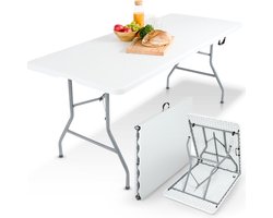 AREBOS Klaptafel - Inklapbare tafel - Campingtafel - Vouwtafel - Weerbestendig - Wit - 182 × 74 × 74 cm - 8 personen