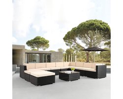 AREBOS - Loungesets - 10 personen - Loungeset Tuinmeubels - Loungeset Balkon - Lounge Set - Incl. zitkussen - UV-bestendig polyrotan - tafel met glasplaat - vrij te combineren