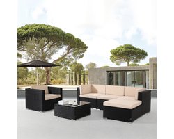 AREBOS - Loungesets - 5 personen - Loungeset Tuinmeubels - Loungeset Balkon - Lounge Set - Incl. zitkussen - UV-bestendig polyrotan - tafel met glasplaat - vrij te combineren
