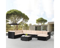 AREBOS Poly rotan tuinmeubelen Lounge Palermo 8 personen vrij combineren zwart