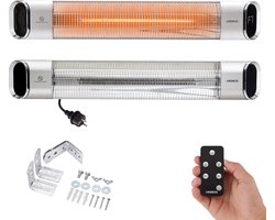 AREBOS Terrasverwarmer - 2000W - Infrarood Verwarming - met Afstandsbediening -Elektrische Kachel - 24-uurstimer - 9 verwarmingsniveaus - Zilver