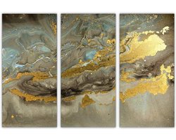 AREDE Set of 3 Wall Art Painting Poster Golden Abstract Art, Gold and Blue Abstract (90x60cm) Home Office Wall Decoration Living Room Bedroom Decoration Ready to Hang