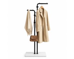 Arisa Home Kapstok Staand 170 cm – Staande Kapstok met Marmeren Voet – 5 Haken – Zwart/Wit – Garderobe Kapstok voor Hal en Entree