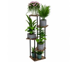 Arisa Home Plantenrek 5 Laags – Plantenstandaard 107 cm – Plantentafel – Bloemenstandaard – Zwart Metaal & Hout – Voor Binne