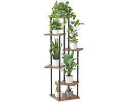 Arisa Home Plantenstandaard 6 Laags – 132 cm Hoog – Hoek Plantentafel – Metalen Frame & Houten Planken – Plantentoren voor Woonkamer