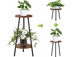 Arisa Home Plantenstandaard Hout & Metaal – 78 cm Hoog – 2 Laags Plantenrek – Multifunctionele Bloemenstandaard voor Binnen, Balkon, Tuin en Kantoor