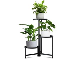 Arisa Home Plantenstandaard met 3 Niveaus – 70 cm Hoog – Zwart – Metalen Plantenrek – Voor Binnen en Buiten – Bloemenstandaard voor Woonkamer, Balkon en Tuin