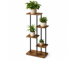 Arisahome Plantenrek 5 Laags Staand – Industrieel Bloemenrek met Houten Planken & Metalen Frame – Plantenstandaard voor Binnen, Woonkamer, Balkon & Slaapkamer – Bruin/Zwart