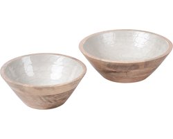 ARISH - Set van 2 schalen - Bruin/Wit - Mangohout