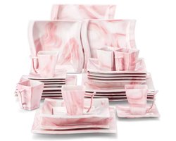 Aristocratic Dinerborden – Ontbijtborden – 6 persoons – 30 delig – Roze Keramisch – Eetborden – Perfect voor diner