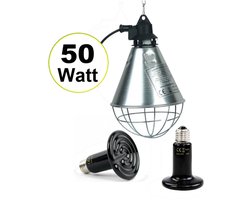 Armatuur compleet met 50 watt keramische warmtelamp XL (10cmx7,5cm)- zwart - E26 - warmtelamp - broedlamp - biggenlamp - voor keramische warmtelamp - porseleinen fitting - compleet met 2.5 meter snoer