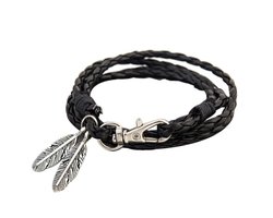 Armband Heren - Zwart Leer met Stalen Hanger - Armbanden Heren Dames - Vaderdag Cadeau Geschenk - Mannen Cadeautjes Accesoires