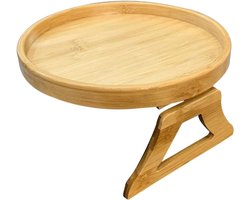 Armleuning Dienblad - Ø25 cm - Armleuning organizer - Rond dienblad - Banktafeltje - Flexibel dienblad - Armleuning dienbladen bescherming - dienblad bank - Sofa dienblad - Opvouwbaar - Houtkleur