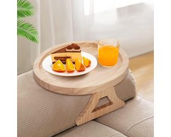 Armleuning dienblad voor houten bank - opvouwbaar en draagbaar - clip-on tafel voor afstandsbediening en telefoon - salontafel voor dranken en snacks