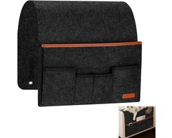 Armleuning organizer voor de bank met 5 opbergzakken, vilten tas voor afstandsbediening en accessoires, 91 x 34,8 cm, donkergrijs