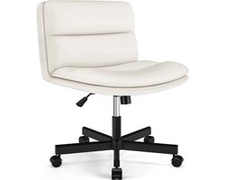 Armloze Bureaustoel Voor Thuis - Comfortabele PU Lederen Draaistoel Met Grote Basis En Wielen - In Hoogte Verstelbare Computerstoel Voor Kaptafel En Woonkamer