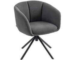 Armstoel, gestoffeerde stoel, bureaustoel, make-up stoel 58.5x59x78.5 cm Grijs stevige metalen stoelpoten draaiend ontwerp comfortabele zachte zitting met vloerbeschermers moderne en minimalistische uitstraling geschikt voor woonkamer slaapkamer