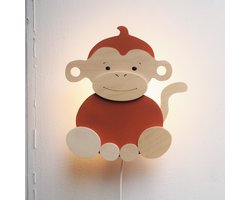 Arnhout - Aapje - wandlamp - steenrood - hout - kinderkamer