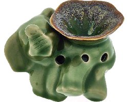 Aromabrander – Aromaverdamper – Handgemaakt – Keramiek - Aroma diffuser – Olieverdamper - Aromadamper theelicht –– Olifant liggend groen/bruin