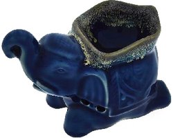 Aromabrander – Aromaverdamper – Handgemaakt – Keramiek - Aroma diffuser – Olieverdamper - Aromadamper theelicht –– Olifant vierkant blauw