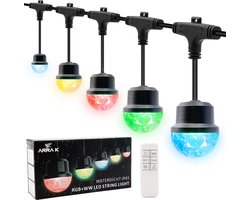 Arra K Lichtsnoer Incl. Afstandsbediening - Lichtslinger van 12 Meter met 15 LED Lampen - RGB Warm Wit Licht - IP65 Waterdicht - Tuinverlichting - Licht Snoer Slinger voor Buiten - Tuin Lampjes Buitenverlichting