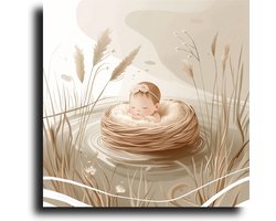 Art Cloud canvas schilderij kinderen - meisje in mand - foto op canvas - wanddecoratie kinderkamer - kinderschilderij - 30x30cm