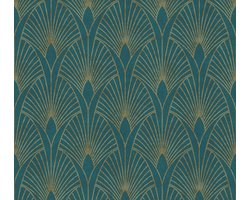 ART DECO BEHANG | Grafisch - blauw groen goud metallic - A.S. Création New Walls "Livingwalls"