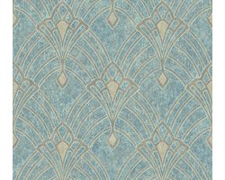ART DECO BEHANG | Ornamenten Met Glans - blauw bruin beige groen - Livingwalls Mata Hari
