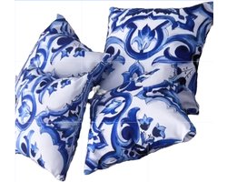 Art-Empire Eleganza - Sierkussen Indoor & Outdoor - Blauw Wit - Dolce Vita Stijl - Waterafstotend - in 3 maten verkrijgbaar- gratis verzonden