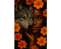 Art-Empire – Luxe ArtFrame Wanddecoratie – Wisseldoek met Aluminium Frame – Zwart (of op maat in andere kleuren) – Moderne Akoestische Kunst- The Sacred Wolf