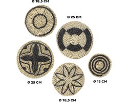 Art for the Home Rotan Wand decoratie Rotan wand decoratie set of 5: 2x 25cm / 2x 18,5cm / 1x 13cm