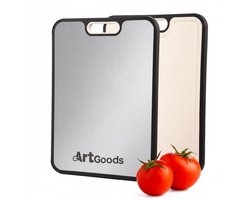 Art Goods Premium 100% Titanium Snijplank Dubbelzijdig – PFAS-vrij – Cutting Board – Vermijd Microplastics – Extra Hygiëne – Met Raspfunctie en Sapgeul – Antislip