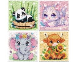 Art Kits, 4 Pack Diamond Painting Kinderset, Diamant Schilderijen Dieren Afbeeldingen, Diamond Painting Klein voor Kinderen & DIY Wanddecoratie