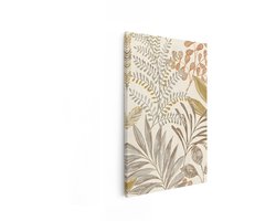 Artaza Canvas Schilderij Abstract Botanisch Patroon met Bladeren in Aardetinten op een Crèmekleurige Achtergrond - 20x30 cm - Klein - Wanddecoratie Woonkamer - Schilderijen - Muurdecoratie