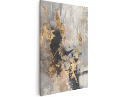 Artaza Canvas Schilderij Abstract Goud en Zwart - 60x90 cm - Wanddecoratie Woonkamer - Schilderijen - Muurdecoratie