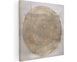 Artaza Canvas Schilderij Abstract Gouden Cirkel op een Witte Achtergrond - 30x30 cm - Klein - Wanddecoratie Woonkamer - Schilderijen - Muurdecoratie