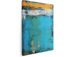 Artaza Canvas Schilderij Abstract Kunstwerk met Blauwe, Oranje en Gele Kleuren - 30x40 cm - Klein - Wanddecoratie Woonkamer - Schilderijen - Muurdecoratie