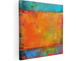 Artaza Canvas Schilderij Abstract Kunstwerk met Oranje, Blauwe en Groene Kleuren - 30x30 cm - Klein - Wanddecoratie Woonkamer - Schilderijen - Muurdecoratie